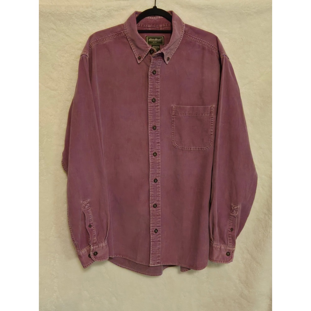 Eddie Bauer Corduroy Shirt Womens Tall L Purple Long Sleeve Button Down Cotton